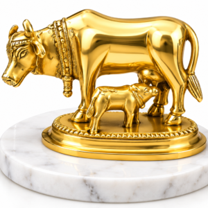 Home premium-brass-cow-calf-showpiece-gold-finish